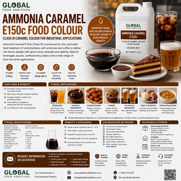 Food-grade Ammonia Caramel E150c colour for industrial food and beverage applications