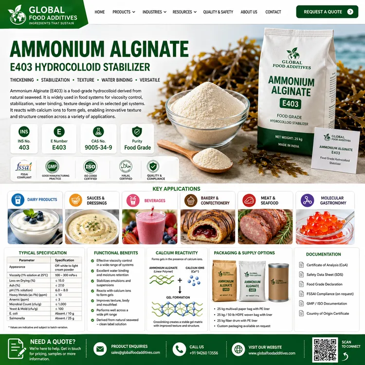 Food-grade Ammonium Alginate hydrocolloid powder for industrial food applications