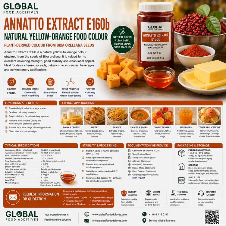 Annatto Extract E160b natural yellow orange food colour food additive ingredient illustration