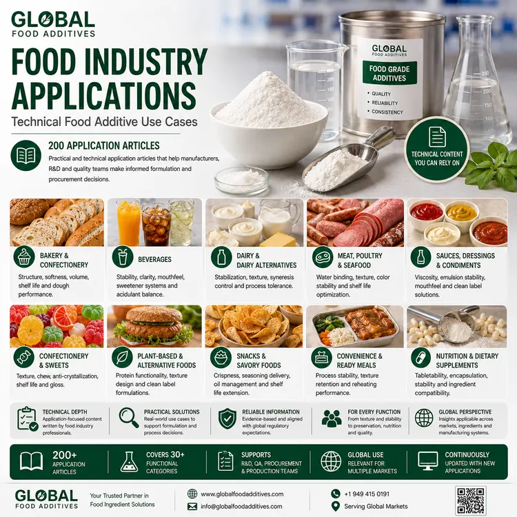 Food industry applications and technical additive sourcing visual