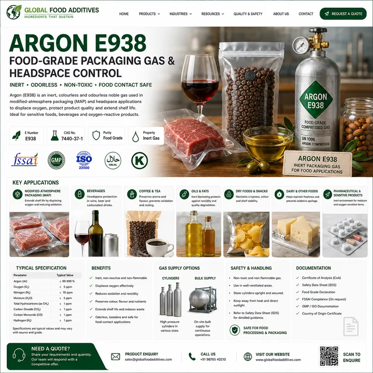 Argon E938 food-grade inert packaging gas food additive ingredient illustration