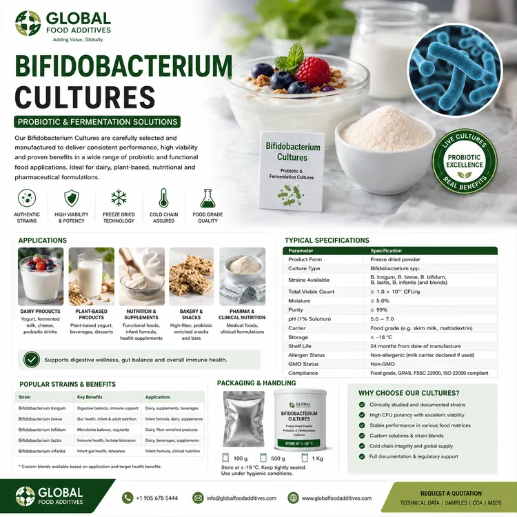 Food-grade Bifidobacterium Cultures for industrial fermented food and probiotic applications