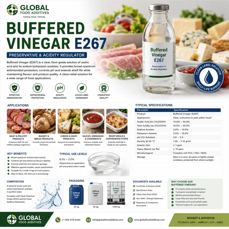 Food-grade Buffered Vinegar E267 preservative for industrial food applications