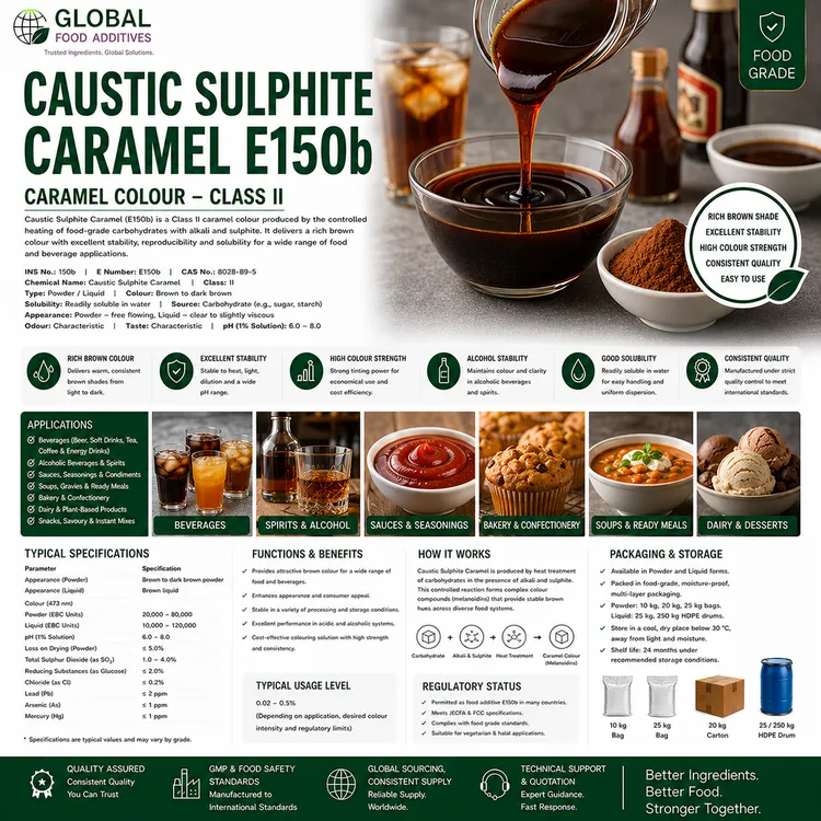 Caustic Sulphite Caramel E150b food colour food additive ingredient illustration