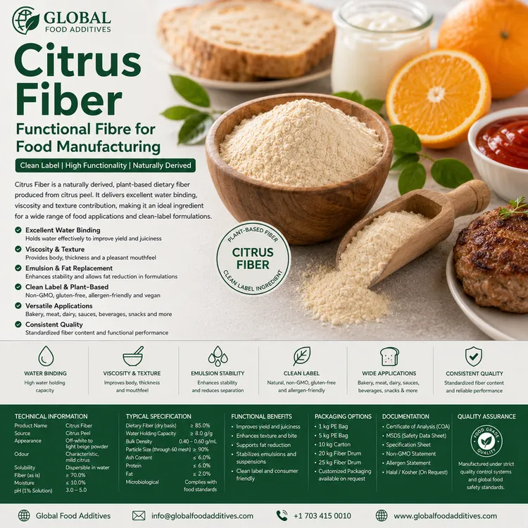 Citrus Fiber food-grade functional fibre ingredient food additive ingredient illustration