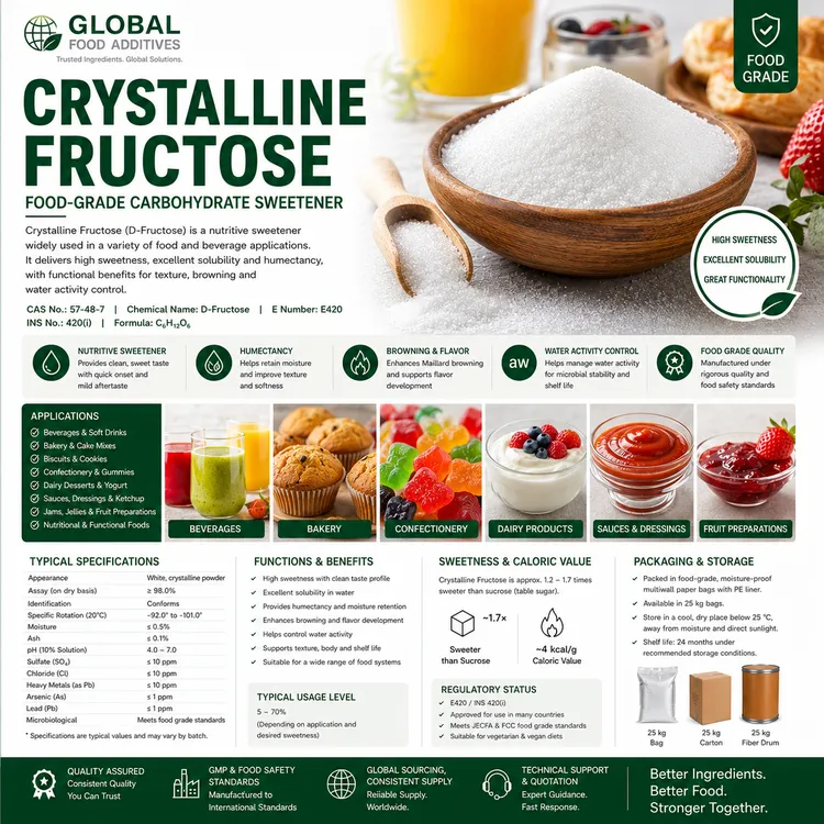 Crystalline Fructose food-grade carbohydrate sweetener food additive ingredient illustration