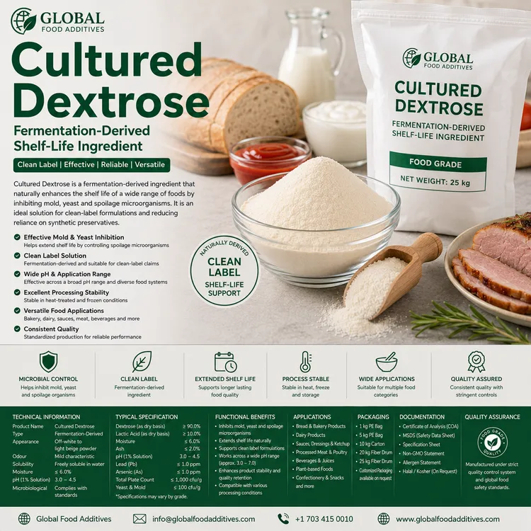Cultured Dextrose fermentation-derived shelf-life ingredient food additive ingredient illustration