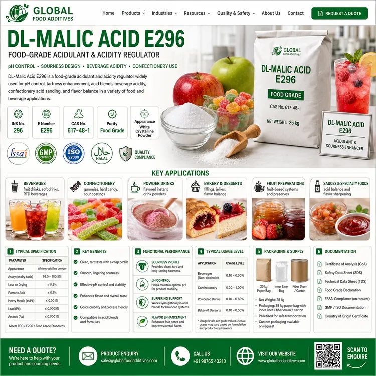 DL-Malic Acid E296 food-grade acidulant food additive ingredient illustration