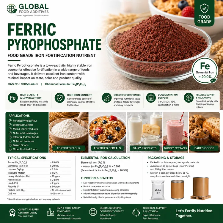 Ferric Pyrophosphate food-grade iron fortification ingredient food additive ingredient illustration