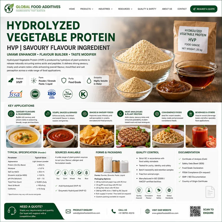 Hydrolyzed Vegetable Protein savoury flavour ingredient for industrial food manufacturing