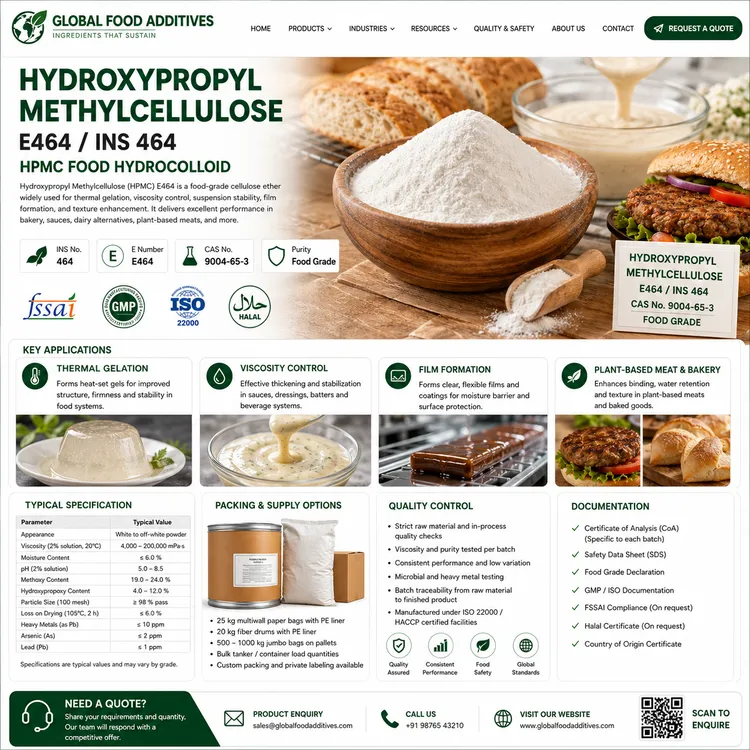 Hydroxypropyl Methylcellulose E464 food-grade cellulose ether powder for industrial food manufacturing