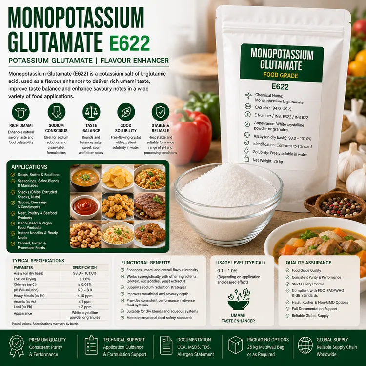 Monopotassium Glutamate E622 potassium glutamate flavour enhancer for savoury food applications