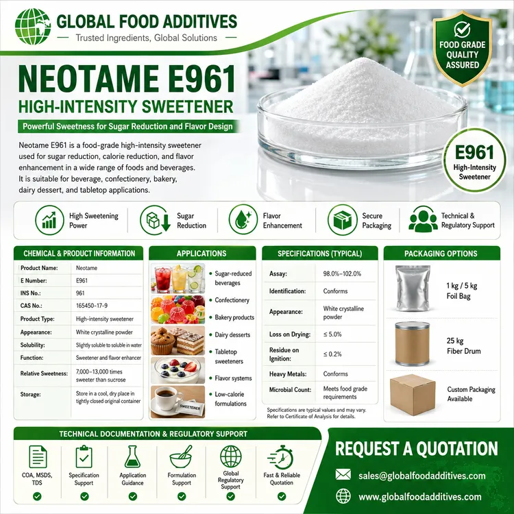 Food-grade Neotame E961 high-intensity sweetener ingredient