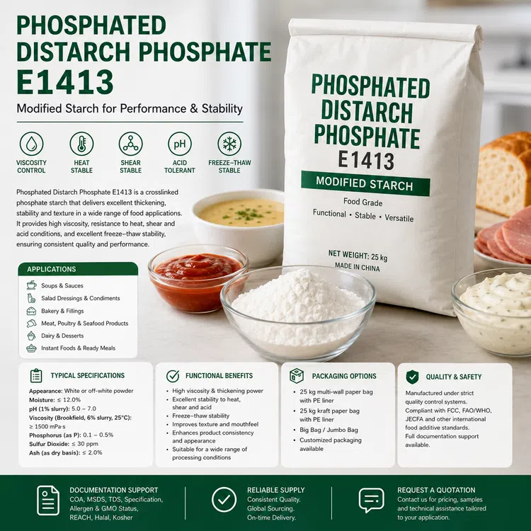 Phosphated Distarch Phosphate E1413 modified starch food additive ingredient illustration