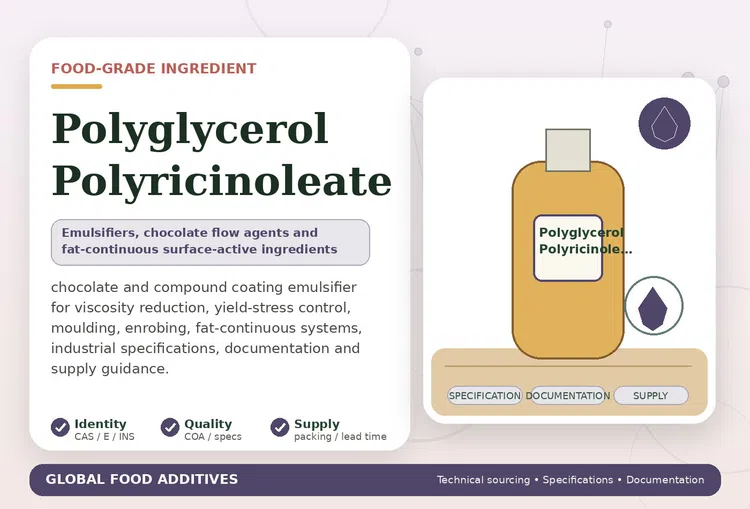 Polyglycerol Polyricinoleate PGPR E476 food-grade chocolate emulsifier food additive ingredient illustration