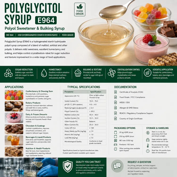 Polyglycitol Syrup E964 food-grade polyol syrup food additive ingredient illustration
