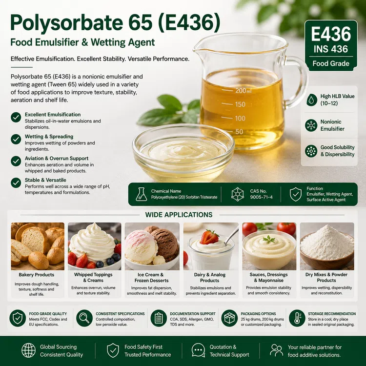 Polysorbate 65 E436 food-grade emulsifier food additive ingredient illustration