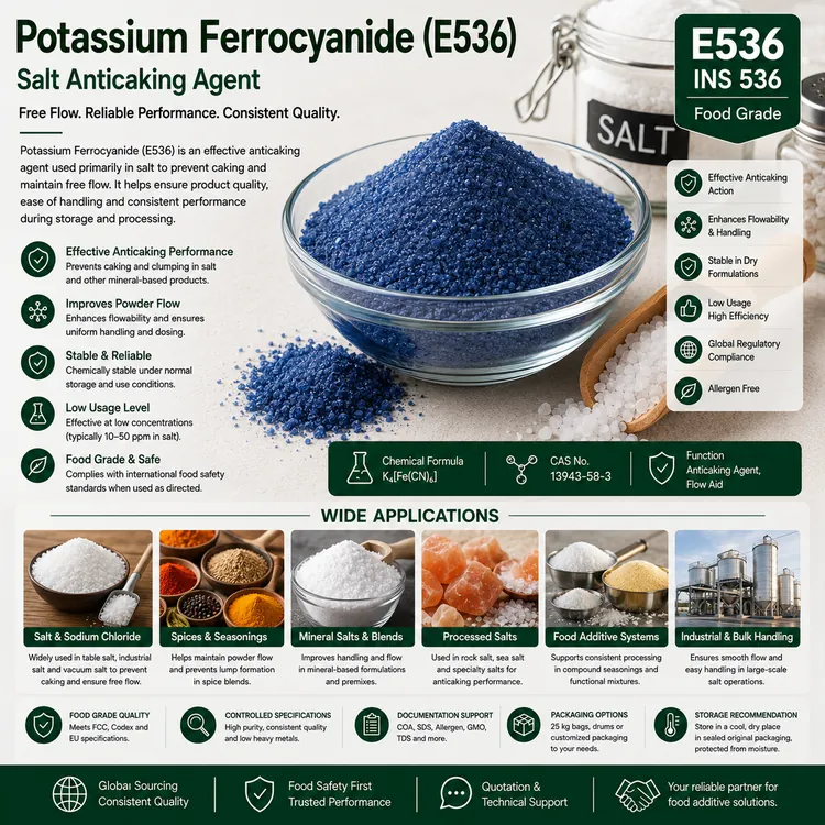 Potassium Ferrocyanide E536 salt anticaking additive food additive ingredient illustration
