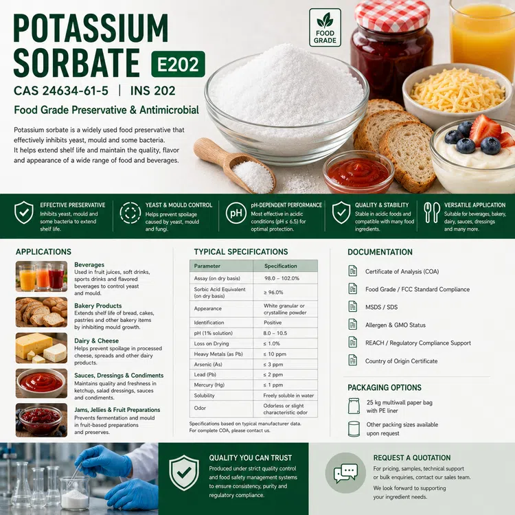 Potassium Sorbate E202 food preservative food additive ingredient illustration