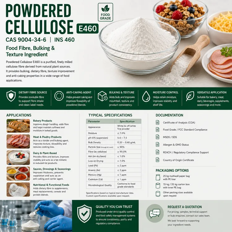 Powdered Cellulose E460 food fibre ingredient food additive ingredient illustration