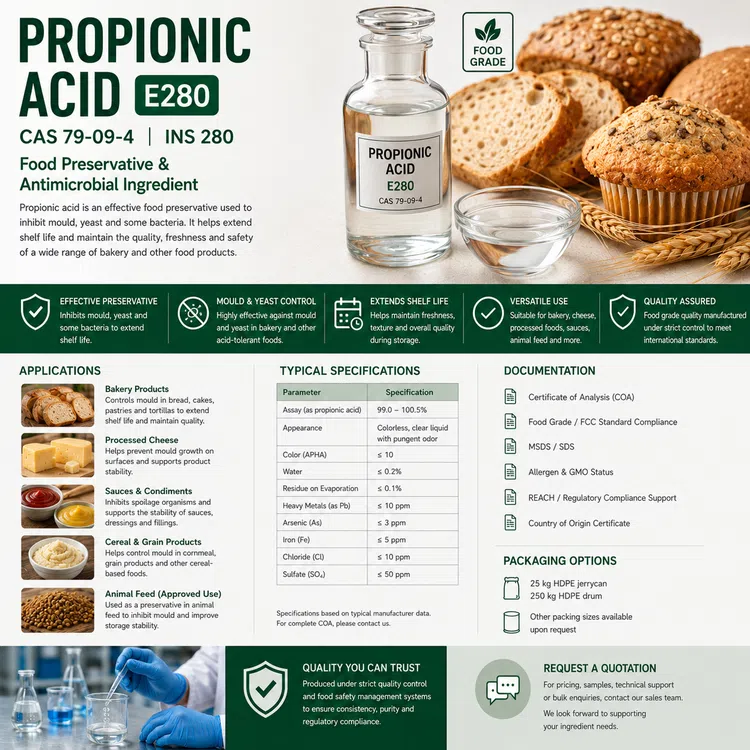 Propionic Acid E280 food preservative food additive ingredient illustration