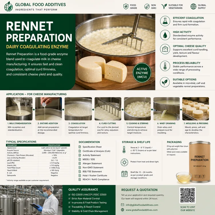 Rennet Preparation food-grade dairy enzyme food additive ingredient illustration