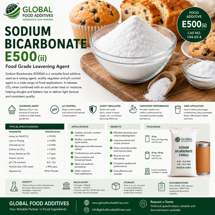 Food-grade Sodium Bicarbonate E500(ii) powder for bakery and industrial food manufacturing