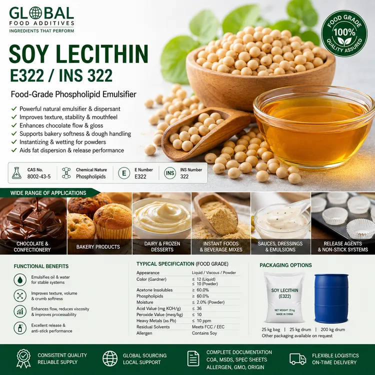 Food-grade Soy Lecithin E322 phospholipid emulsifier for industrial food manufacturing