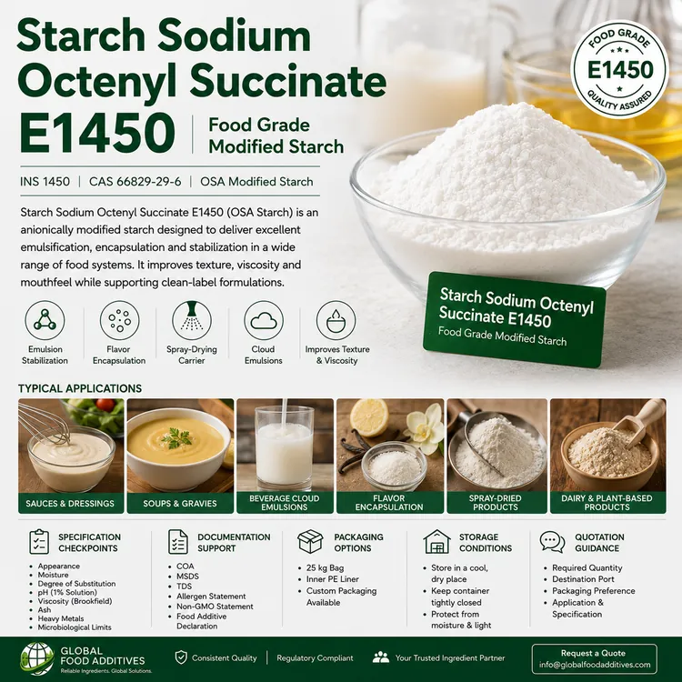 Food-grade Starch Sodium Octenyl Succinate E1450 modified starch for emulsion stabilization and encapsulation