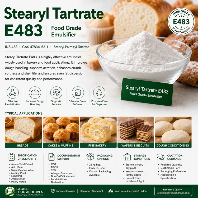 Food-grade Stearyl Tartrate E483 emulsifier for industrial bakery and food manufacturing