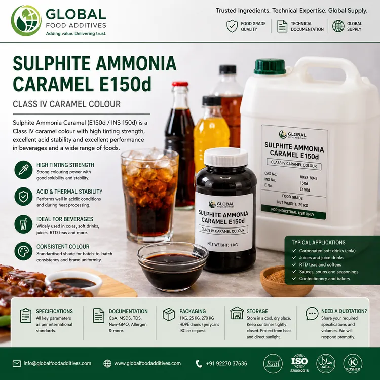 Food-grade Sulphite Ammonia Caramel E150d colour for industrial food and beverage manufacturing