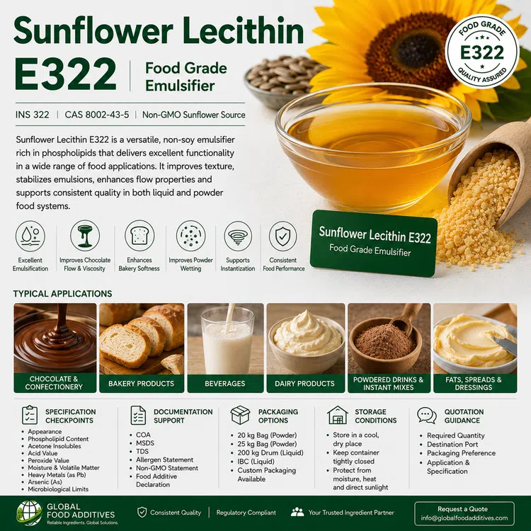 Food-grade Sunflower Lecithin E322 emulsifier for industrial food manufacturing