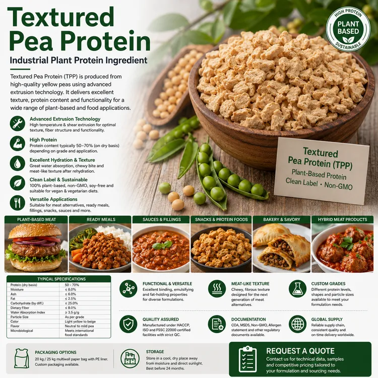 Textured Pea Protein granules and chunks for industrial food production