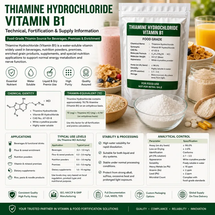 Food-grade Thiamine Hydrochloride Vitamin B1 crystalline powder