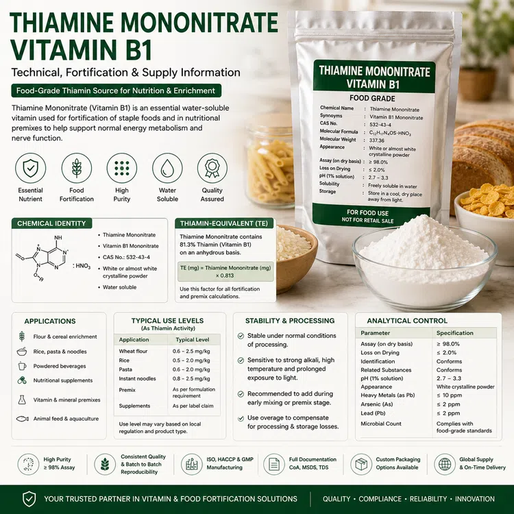 Food-grade Thiamine Mononitrate Vitamin B1 crystalline powder