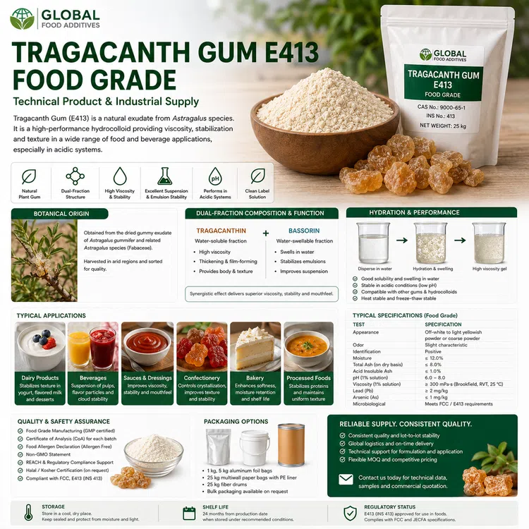 Food-grade Tragacanth Gum E413 natural hydrocolloid powder