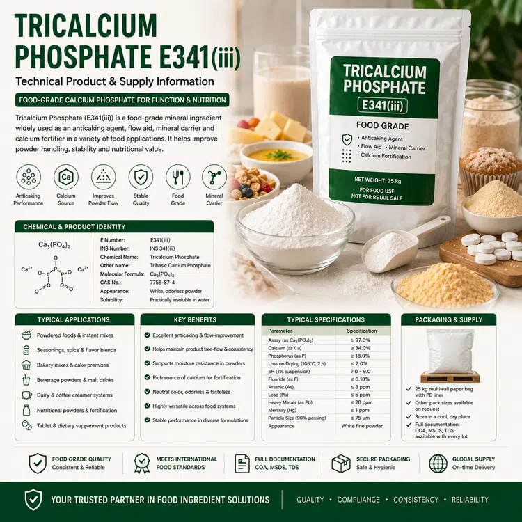 Food-grade Tricalcium Phosphate E341(iii) fine white mineral powder