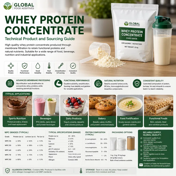 Food-grade Whey Protein Concentrate powder for industrial food production