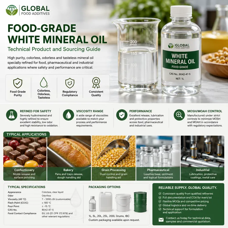 Clear food-grade White Mineral Oil for industrial food processing